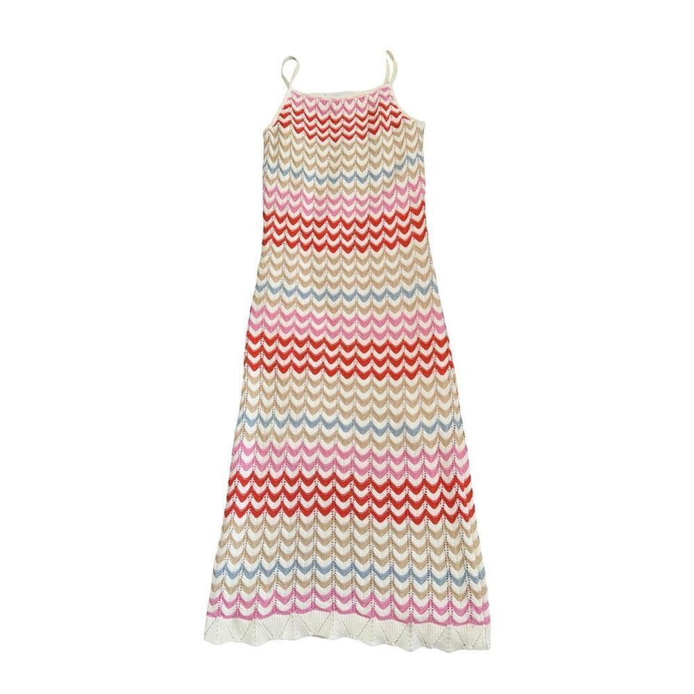Rachel Zoe Crochet Maxi Dress Womens XS Zig Zag Colorful Festival Beach - Picture 3 of 5
